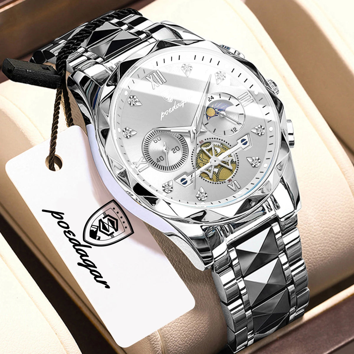 Reloj de pulsera creativo POEDAGAR para hombre, reloj de cuarzo empresarial de acero inoxidable, cronógrafo, resistente al agua, luminoso, a la moda