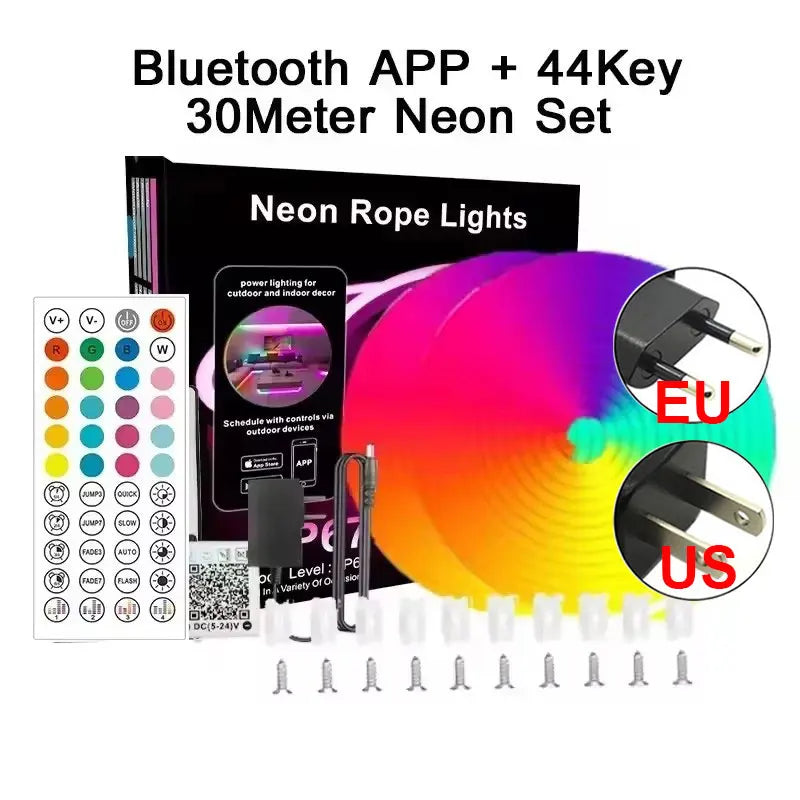Neon Rope Light 24V 5M 10M 15M 20M 30M Rgb Bluetooth Neon Led Strip Light Outdoor Waterproof Multicolor Neon Flexible Diode Tape