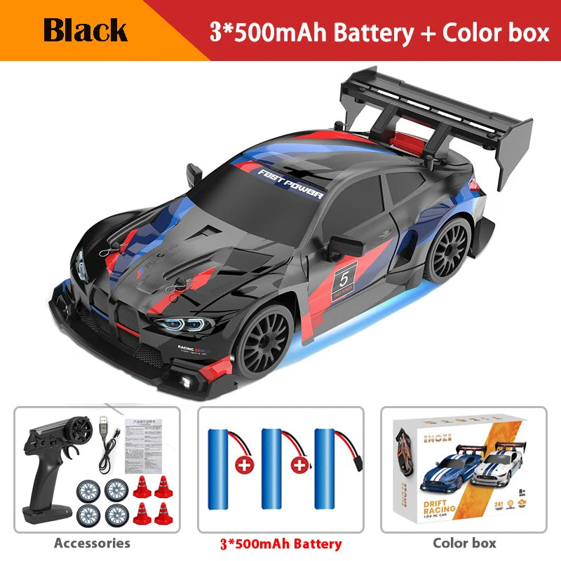 Coche de drift a control remoto 4WD, vehículo de carreras de alta velocidad con luces LED, radio de 2.4GHz, juguete de camioneta todoterreno 4x4 para niños