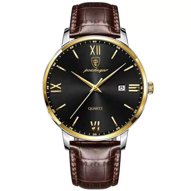 Reloj de pulsera de lujo para hombre POEDAGAR, luminoso, resistente al agua, con fecha, correa de piel, reloj de cuarzo a la moda para hombre Reloj Hombre