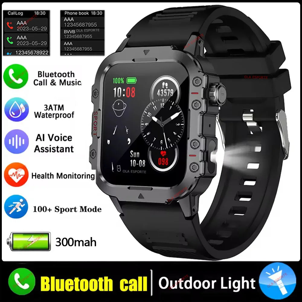 Reloj inteligente militar para hombre 2026, IP67 3ATM, rastreador de ejercicios deportivos al aire libre, monitor de salud de presión arterial, llamadas BT, reloj inteligente con GPS