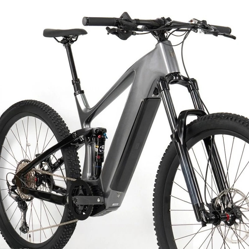 Bicicleta eléctrica de fibra de carbono, doble suspensión trasera, bicicleta de montaña eléctrica