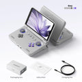 Consola de juegos retro portátil Android Retroid Pocket Flip 2 con pantalla AMOLED de 5.5", diseño plegable, bisagra ajustable de 178°, refrigeración activa y joysticks de efecto Hall