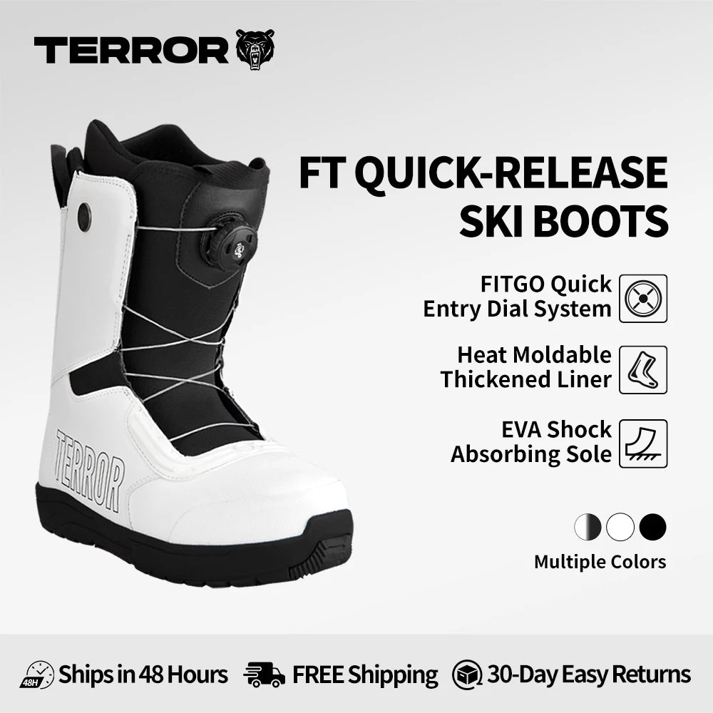 TERROR Fitgo Botas de Esquí de Cierre Rápido, Impermeables y Cálidas, Carcasa de PU, Lengüeta 3D Ajustable, Suela EVA Absorbente