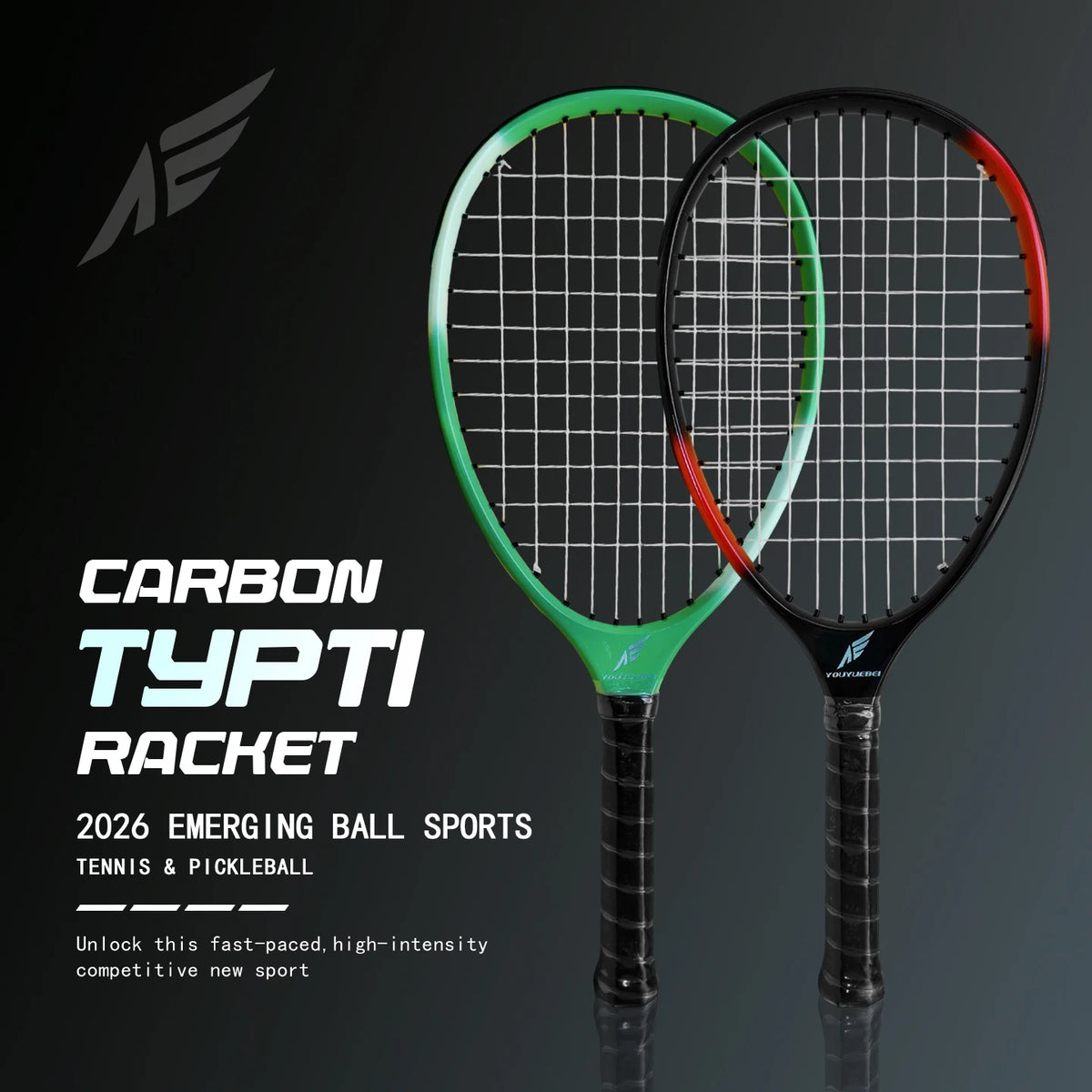 Pala de Tenis TYPTI de Carbono, Raqueta de Fibra de Carbono Preencordada, Mini Raqueta de Tenis para Pelota de Espuma de Bajo Ruido, Deporte de Pickleball