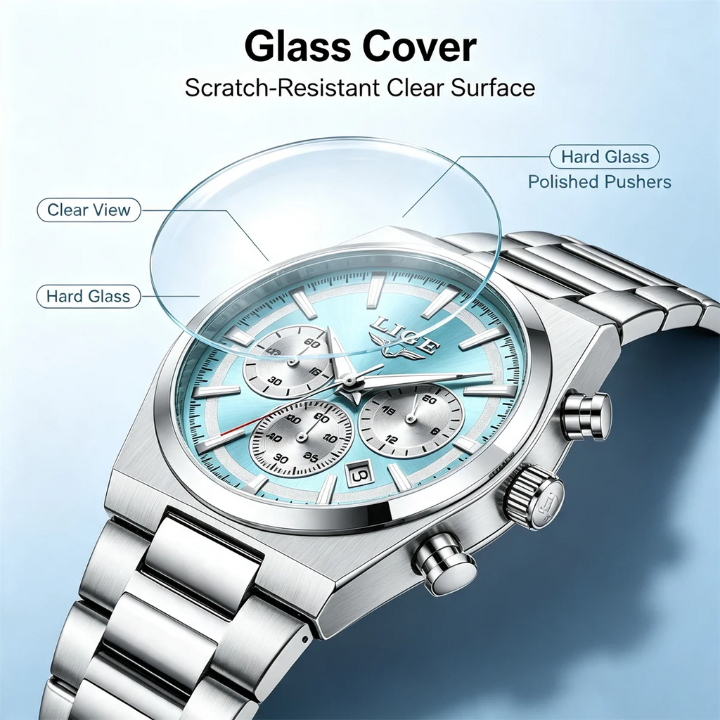 Reloj LIGE de cuarzo para hombre, de acero inoxidable, con esfera texturizada luminosa, estilo deportivo para exteriores, casual y de negocios, resistente al agua.