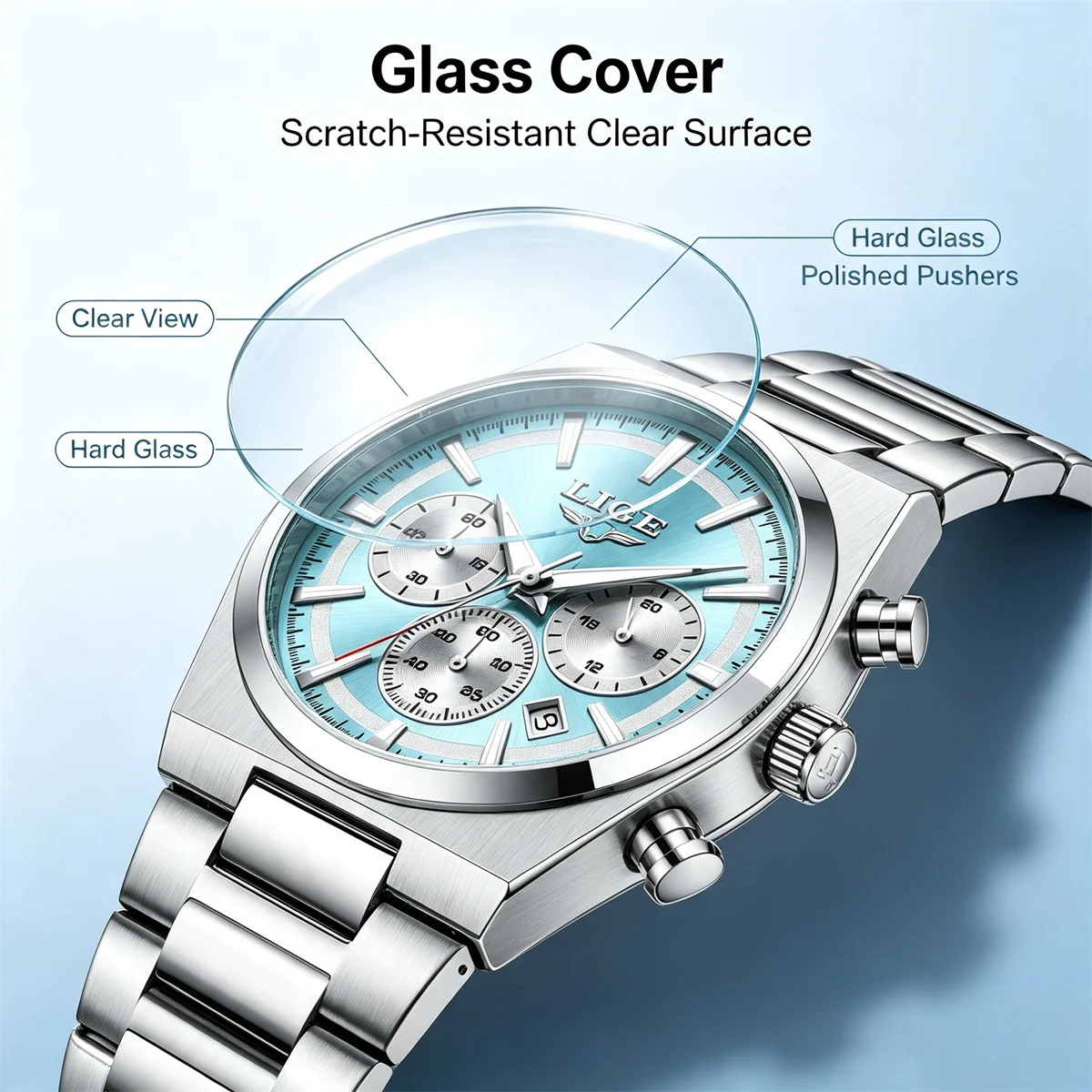 Reloj LIGE de cuarzo para hombre, de acero inoxidable, con esfera texturizada luminosa, estilo deportivo para exteriores, casual y de negocios, resistente al agua.