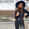 Traje de esquí informal con capucha y cintura ceñida, mono grueso y cálido a prueba de viento de manga larga para mujer, mono de nieve de Boutique a la moda
