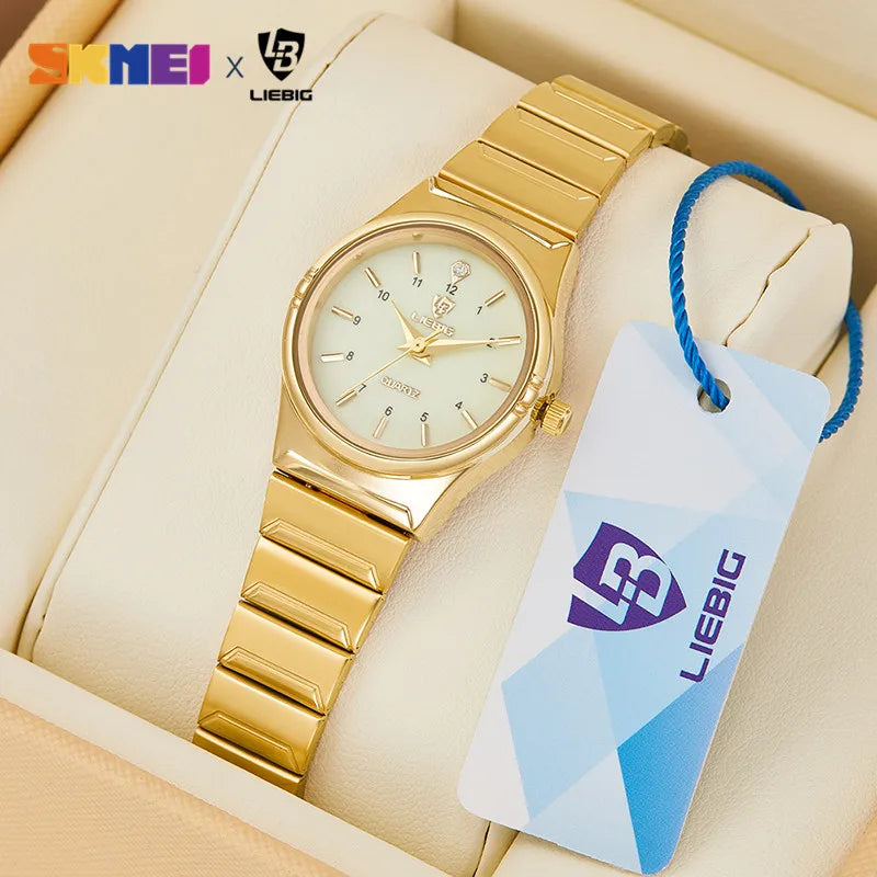 Reloj de cuarzo para mujer LIEBIG, reloj de pulsera de lujo con correa de acero inoxidable dorada, resistente al agua, reloj para dama, color dorado