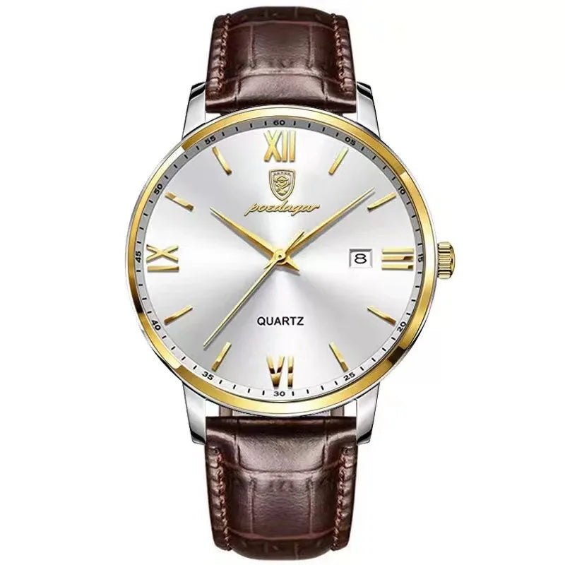Reloj de pulsera de lujo para hombre POEDAGAR, luminoso, resistente al agua, con fecha, correa de piel, reloj de cuarzo a la moda para hombre Reloj Hombre