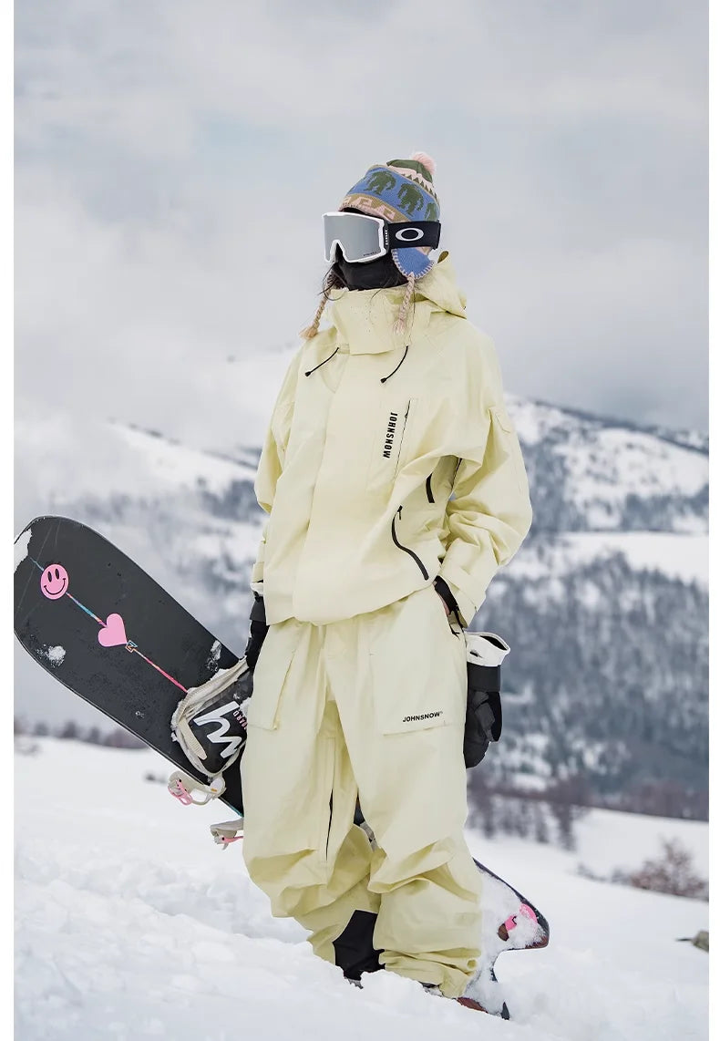 JOHN-traje de esquí adhesivo de presión completa 3L para hombre y mujer, ropa de Snowboard, chaqueta de asalto de tabla doble, pantalones de nieve, 2024