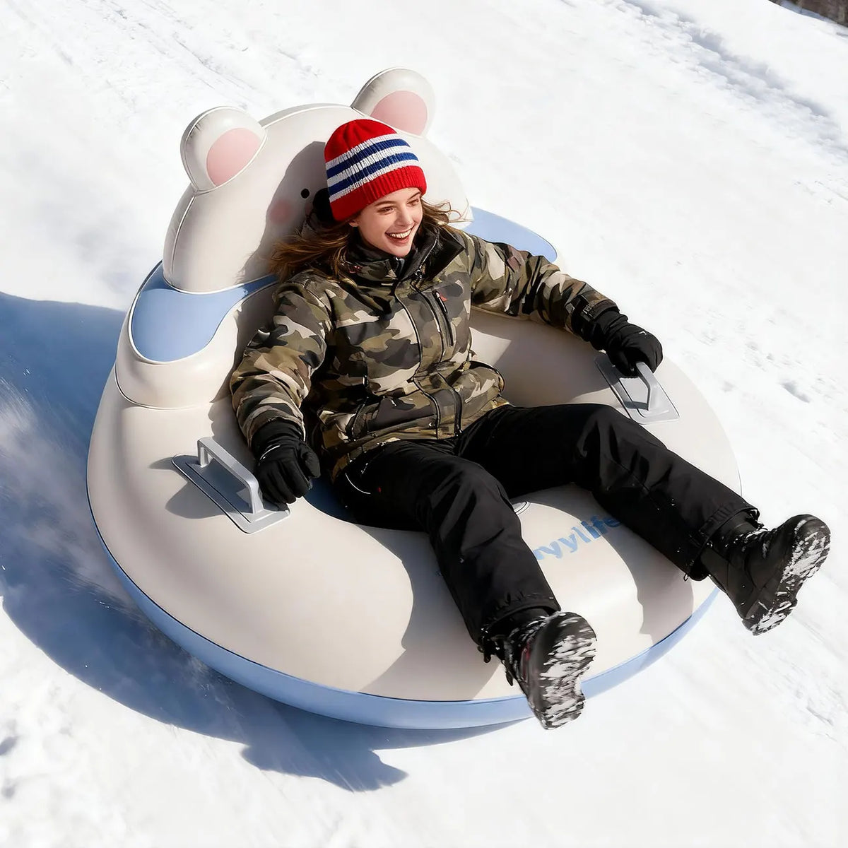 Tubo de nieve inflable con respaldo y asas, trineo grueso y resistente para adultos y niños, juguetes deportivos para trineo al aire libre, 1 ud.