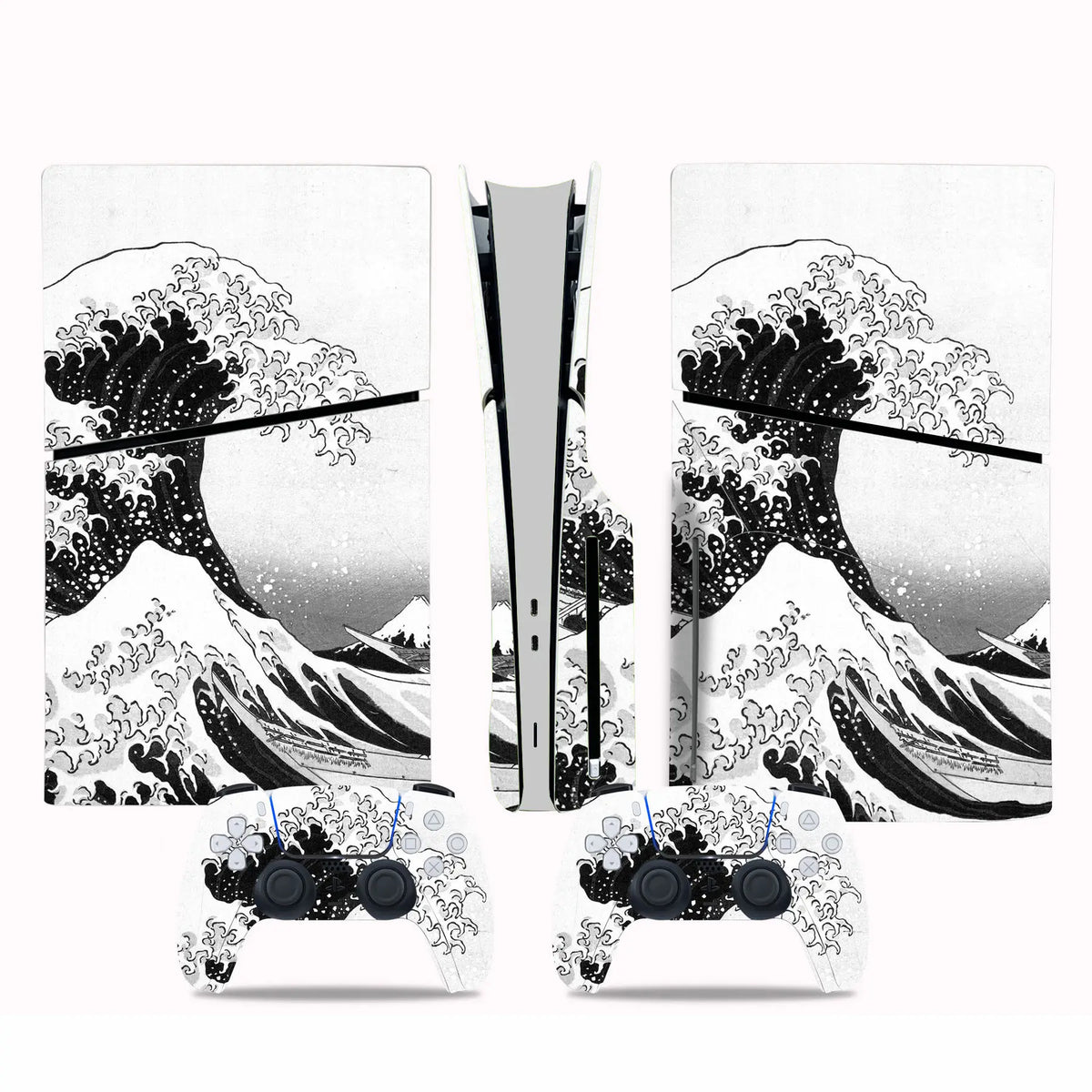 Adhesivo de vinilo para consola PS5 Slim con lector de disco y 2 mandos, cobertura completa