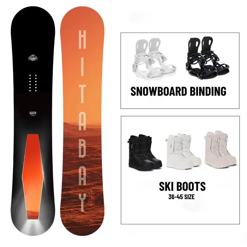 Tabla de Snowboard de Madera Plana para Adultos, Equipo de Esquí All Mountain para Deportes de Invierno con Fijaciones de Rápida Instalación