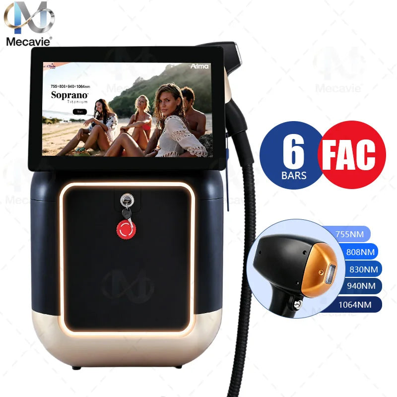 Dispositivo de Depilación Láser de Diodo de 5000W para Eliminación de Tatuajes, 6 Longitudes de Onda 755 808 810 830 940 1064nm y Depilación Permanente