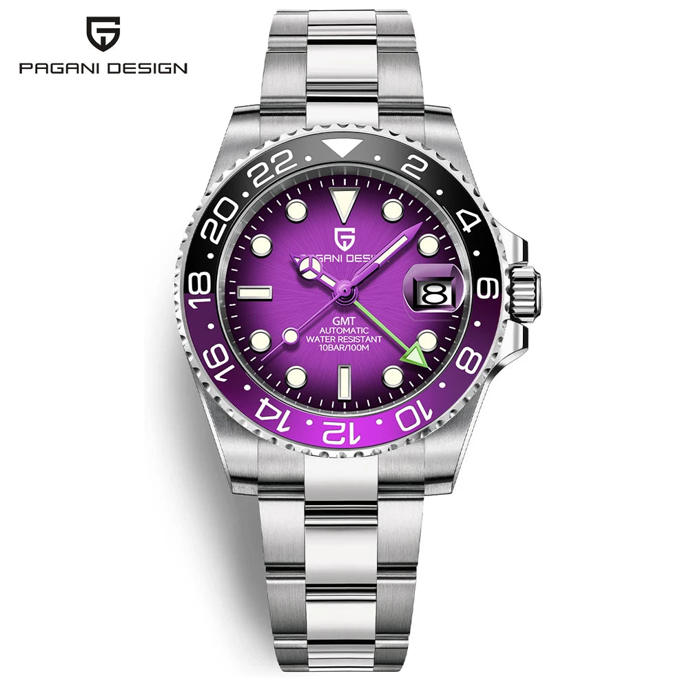 2026 PAGANI DESIGN 40MM Purple Dial GMT Men Mechanical Watch Jubilee Bracelet Sapphire Glass Waterproof Automatic Watch for Men