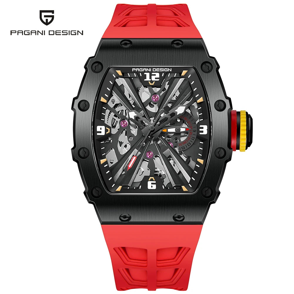 PAGANI DESIGN Nuevo Reloj de Lujo Esqueleto VH65 para Hombre Reloj de Cuarzo 42MM Correa de Caucho Cristal de Zafiro Resistente al Agua Reloj Hombre