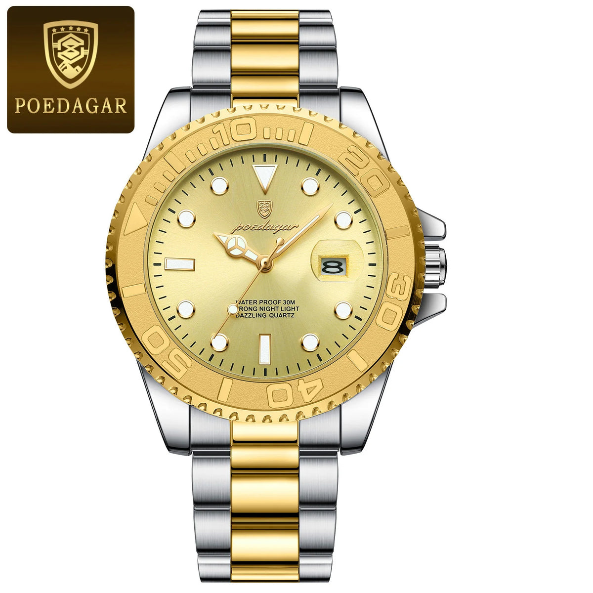 Reloj de cuarzo original para hombre POEDAGAR, de acero inoxidable, con fecha, moderno, resistente al agua, luminoso y clásico.