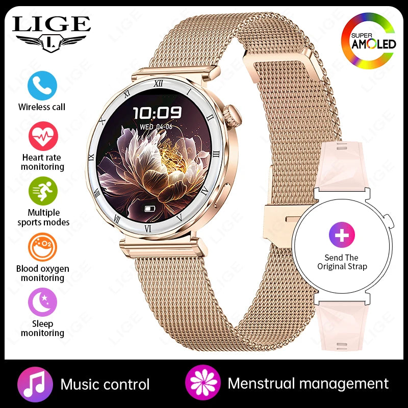 Reloj inteligente LIGE para Android e iOS, ultrafino, para mujer, con pantalla siempre encendida, pulsera deportiva, llamadas Bluetooth y pantalla AMOLED