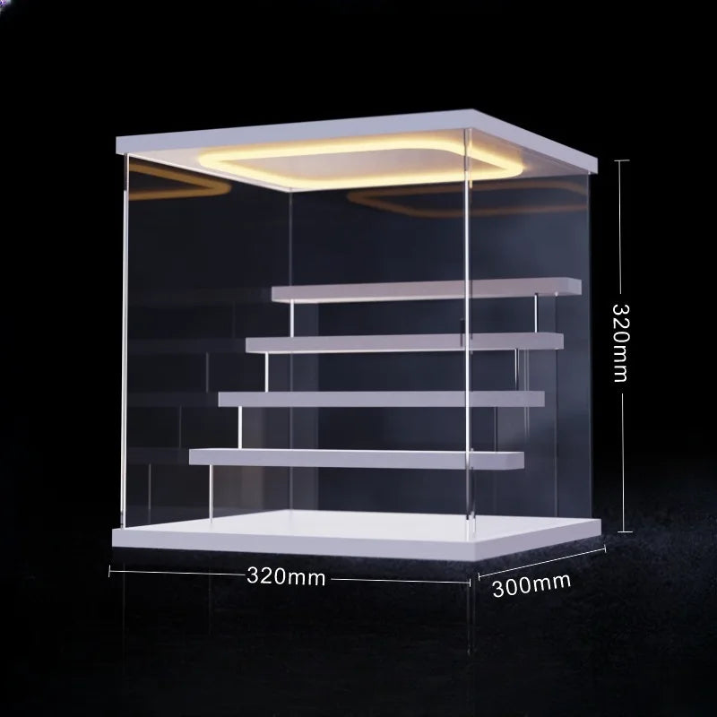 Vitrina expositora de acrílico transparente de 3/4/5/6 niveles con luz LED, a prueba de polvo para figuras, muñecos, figuras de acción y colecciones de juguetes