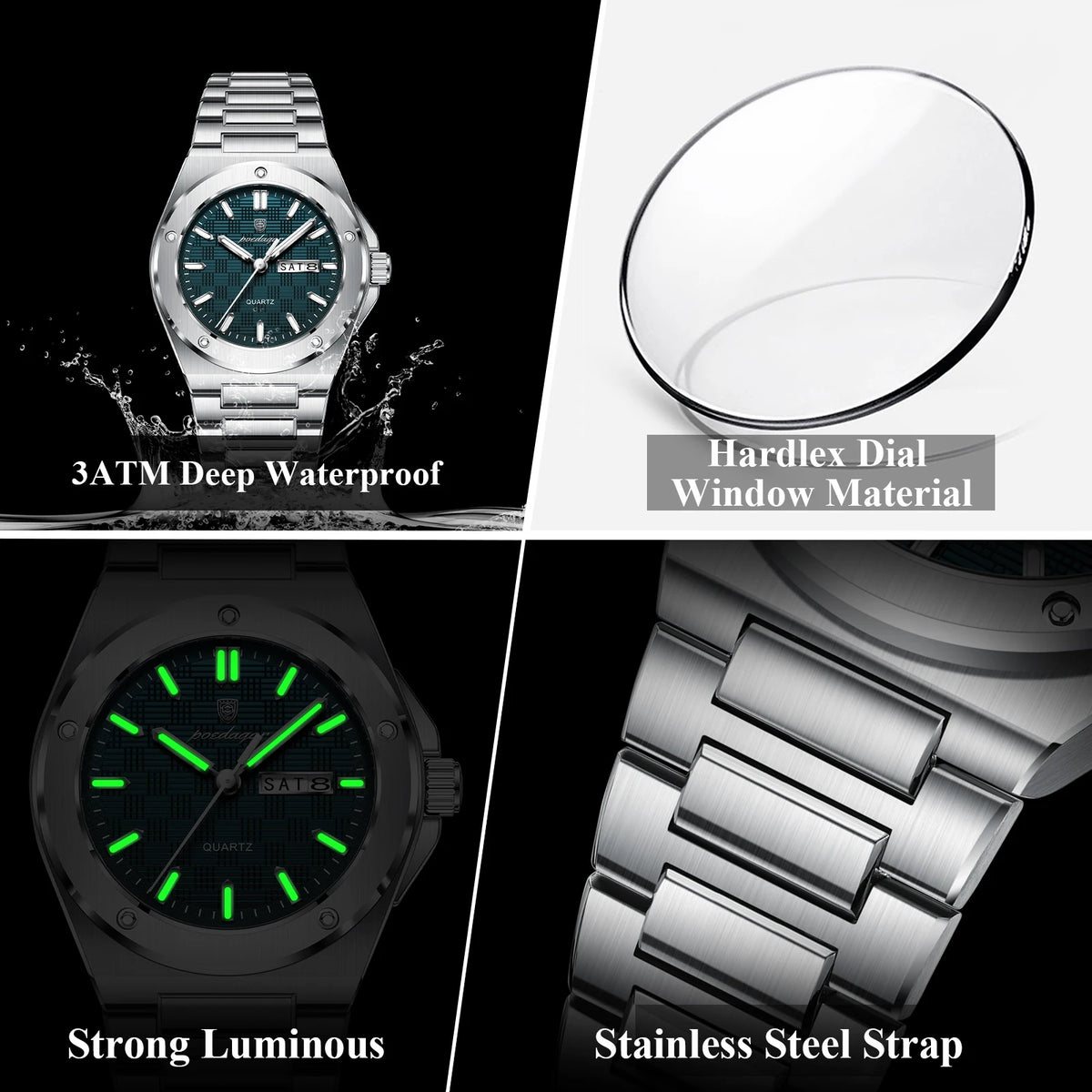 Reloj de pulsera de cuarzo para hombre POEDAGAR, resistente al agua, luminoso, con fecha y día, reloj casual de acero inoxidable para hombre