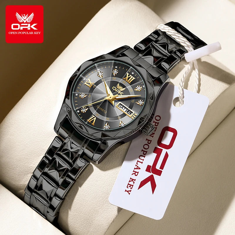 Reloj de mujer OLEVS 6023, reloj de pulsera de lujo para mujer, color dorado, con fecha y día, de acero inoxidable, resistente al agua, de cuarzo