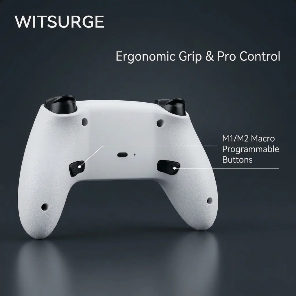 Mando WITSURGE con efecto Hall para PS5, mando inalámbrico anti-deriva, joysticks y gatillos de efecto Hall dual, botones traseros macro, 1500 mAh, RGB