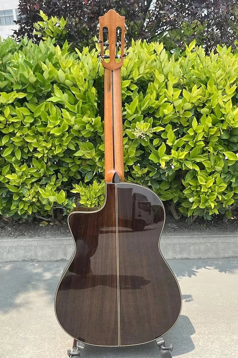 Guitarra Clásica Eléctrica Aiersi de Alta Calidad, Tapa de Cedro Macizo, Acabado Brillante, Cutaway, para Amantes de la Música