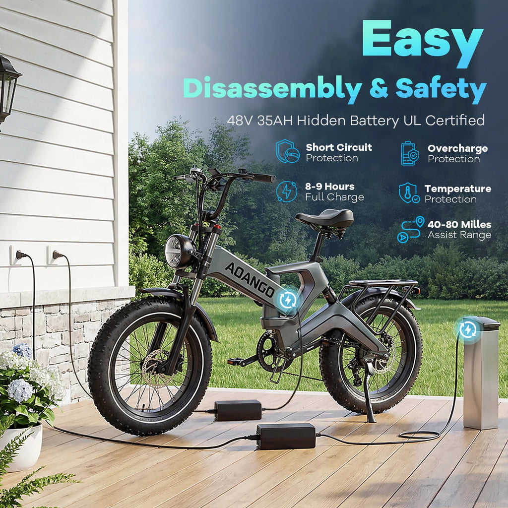 Aoango Foldable Electric Bicycle for Adults 48V35Ah Removable Battery 20inch Fat Tire Ebike for Men And Women All-Terrain