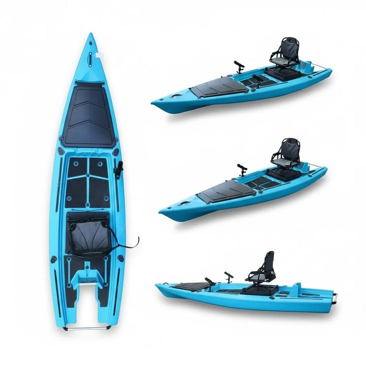 Kayak de Pesca para 1 Persona, Kayak Motorizado de HDPE de 13 Pies, Kayak Individual con Pedales, Canoa de Pesca Resistente de 390x110x33cm