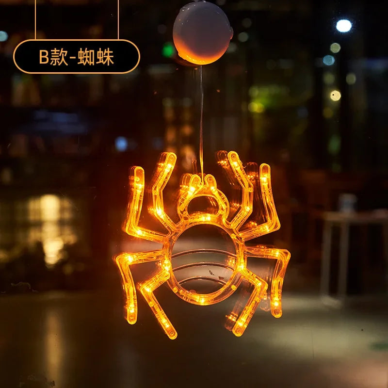 Decoración de Halloween, fantasma de calabaza naranja, luz de ventana de Halloween con ventosa, funciona con pilas, decoración colgante para el hogar de Halloween