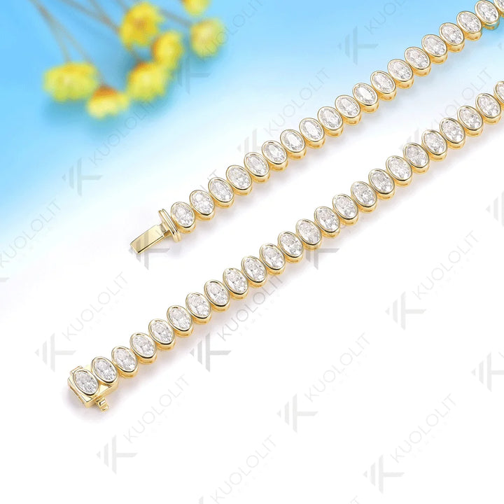 Kuololit - Brazalete Personalizado con Moissanita de Corte Ovalado de 12.6CTW para Mujer y Hombre, Oro Amarillo de 14K, 10K, 585, para Compromiso, Navidad