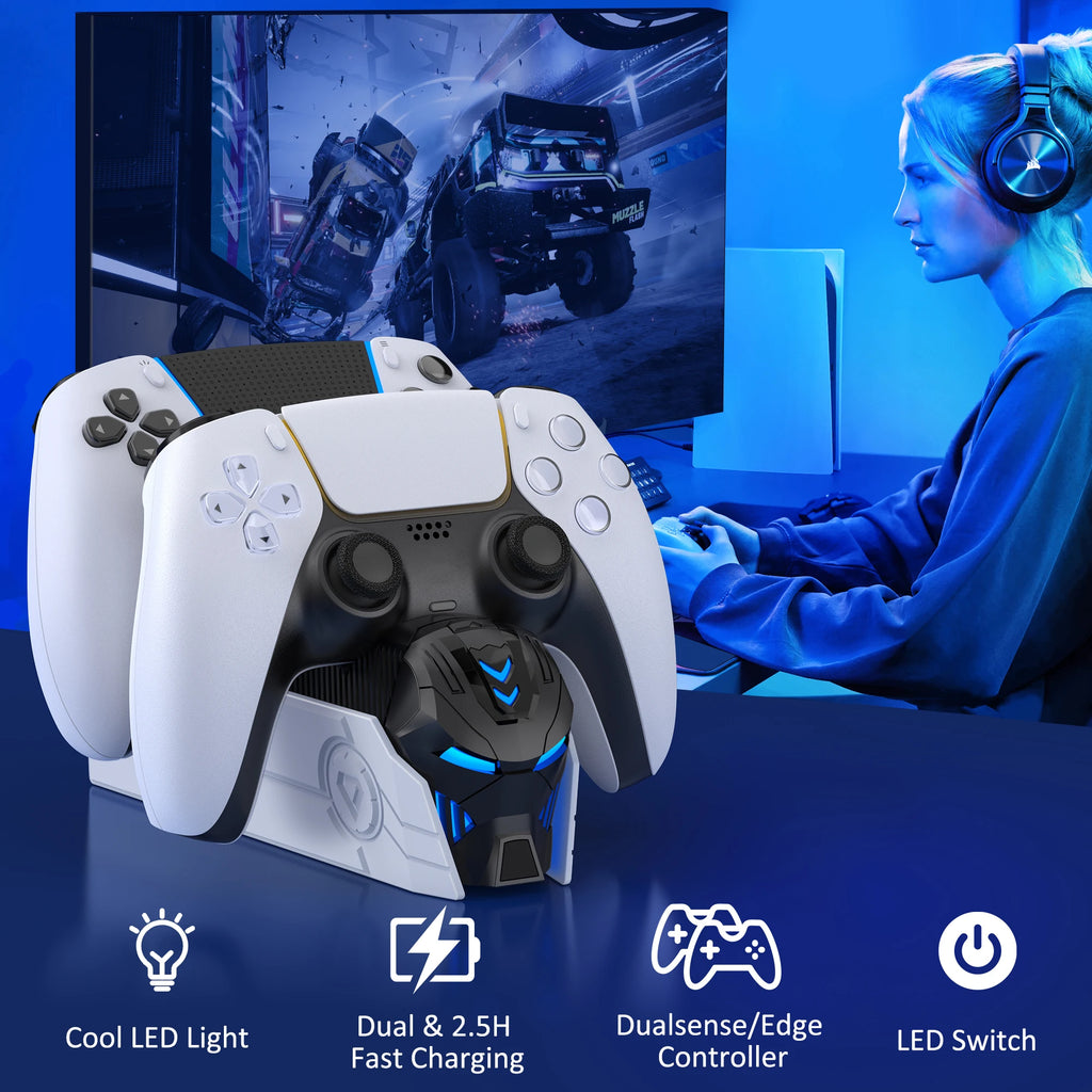 Base de carga rápida doble DinoFire para mandos inalámbricos PS5, soporte de carga para mandos DualSense de Sony PlayStation 5