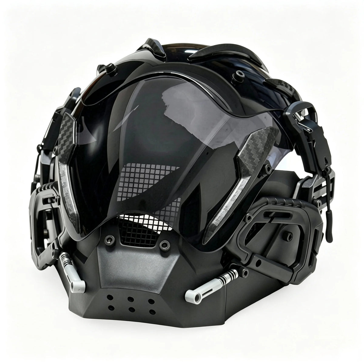 Máscara de estilo cyberpunk de inspiración científica y futurista, casco de cara completa que se puede llevar puesta, accesorio de disfraz para eventos, Halloween y sesiones de fotografía temáticas.