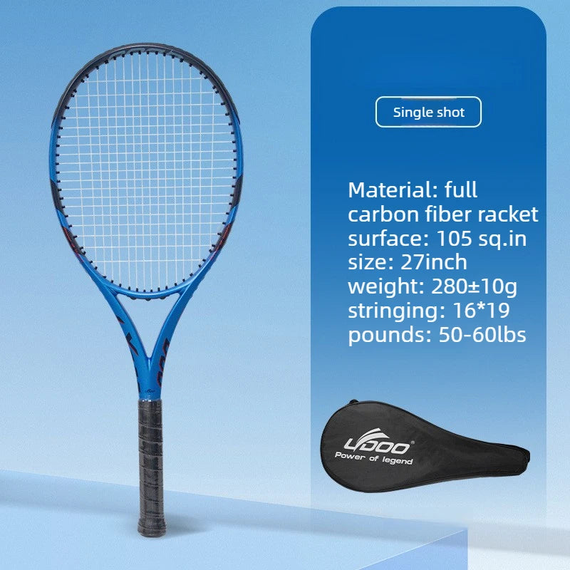 Raqueta de tenis de 27 pulgadas, fabricada íntegramente en fibra de carbono, resistente, ligera, de calidad profesional y fácil de transportar, ideal como equipo deportivo.