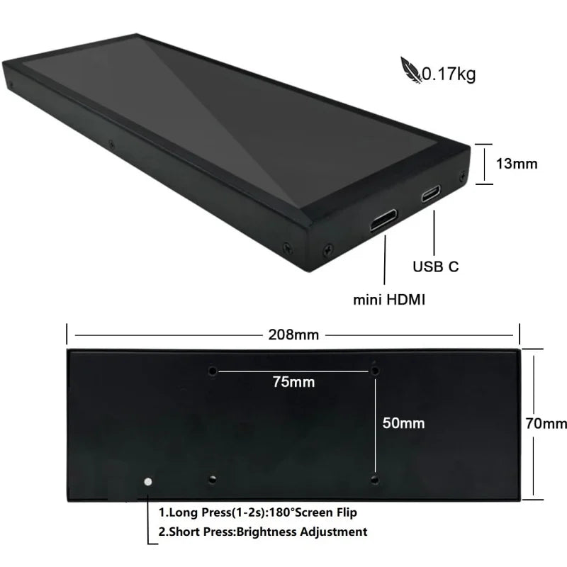 Mini Monitor HD de 7,84 pulgadas USB-C IPS pantalla LCD de barra estirada para ordenador portátil Aida64 CPU GPU monitoreo pantalla secundaria