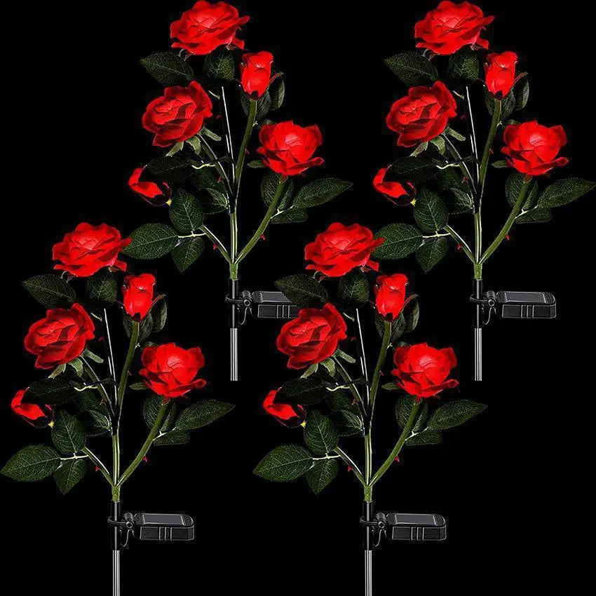 LED Artificial Rose Flower Holiday Garden Ground Light Summer Wedding Party Outdoor Yard Patio Decoration Solar Lawn Lamp