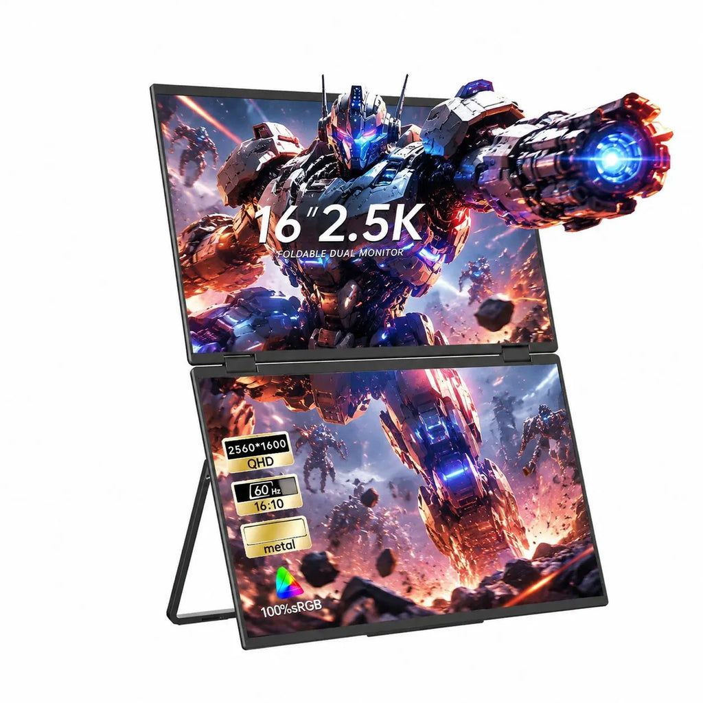 Monitor portátil Sibolan de 16 pulgadas y 2.5K con doble pantalla, 60Hz, 100% sRGB, HDMI, USB-C, cuerpo metálico, extensor de pantalla para portátiles con Windows y Mac