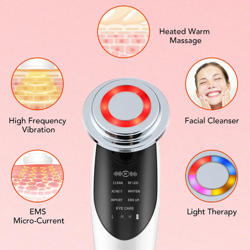 Dispositivo de Estiramiento Facial 7 en 1, microcorriente EMS, rejuvenecimiento de la piel, LED, masajeador reafirmante para el cuello, aparato de cuidado de belleza Facial