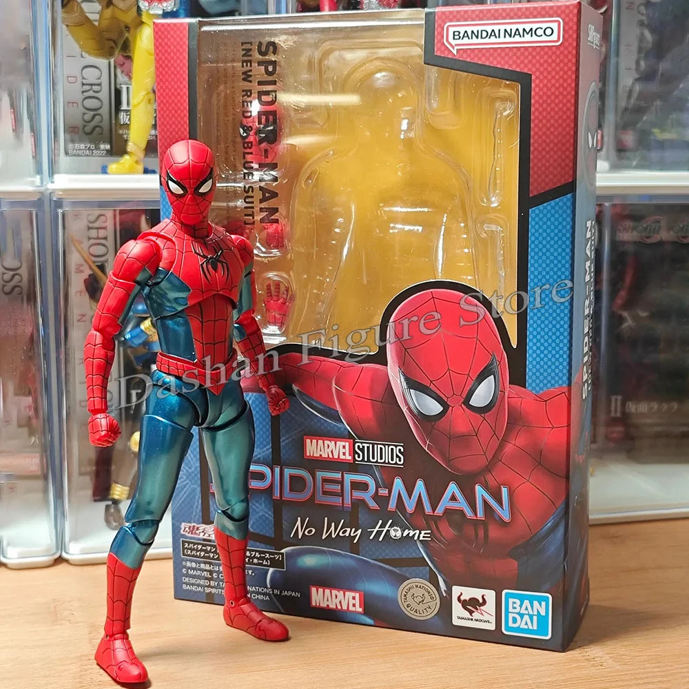 Figura de acción de Spider-Man Peter Parker SHF, nueva figura con traje rojo y azul, Spider-Man, figura de Peter Parker, modelo de juguete.