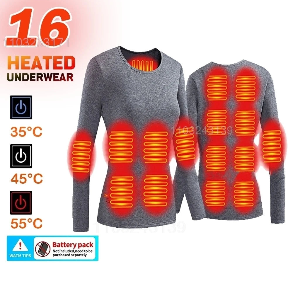Ropa interior térmica con calefacción eléctrica USB para hombre y mujer, ropa interior autocalentable de esquí, 52 áreas