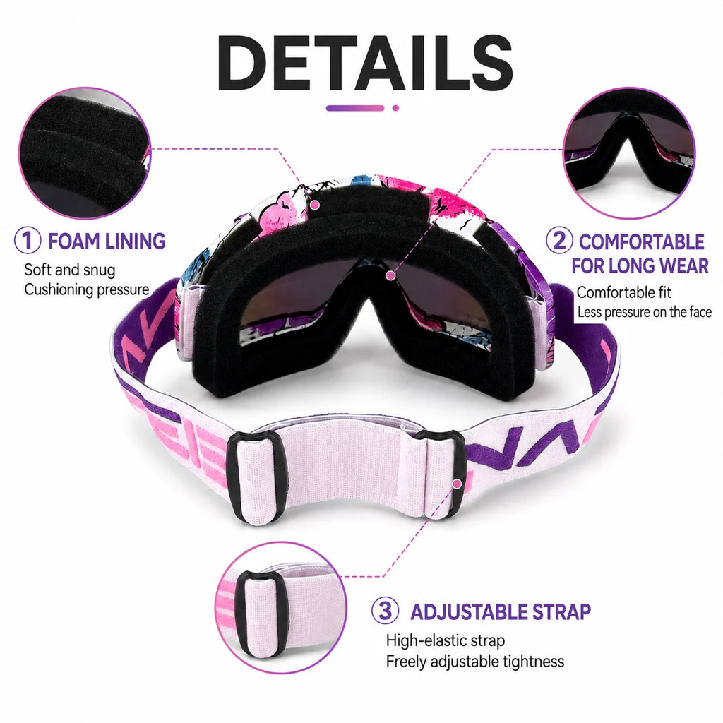 Gafas de Esquí, Aptas para Esquí y Snowboard, Gafas de Motociclismo para Todas las Estaciones, Equipadas con Lentes Anti-UV HD UV400