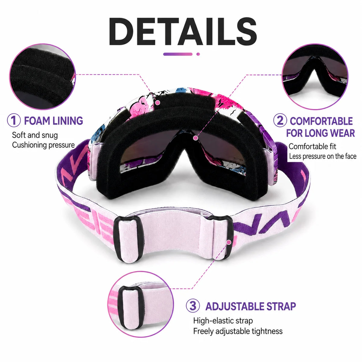 Gafas de Esquí, Aptas para Esquí y Snowboard, Gafas de Motociclismo para Todas las Estaciones, Equipadas con Lentes Anti-UV HD UV400