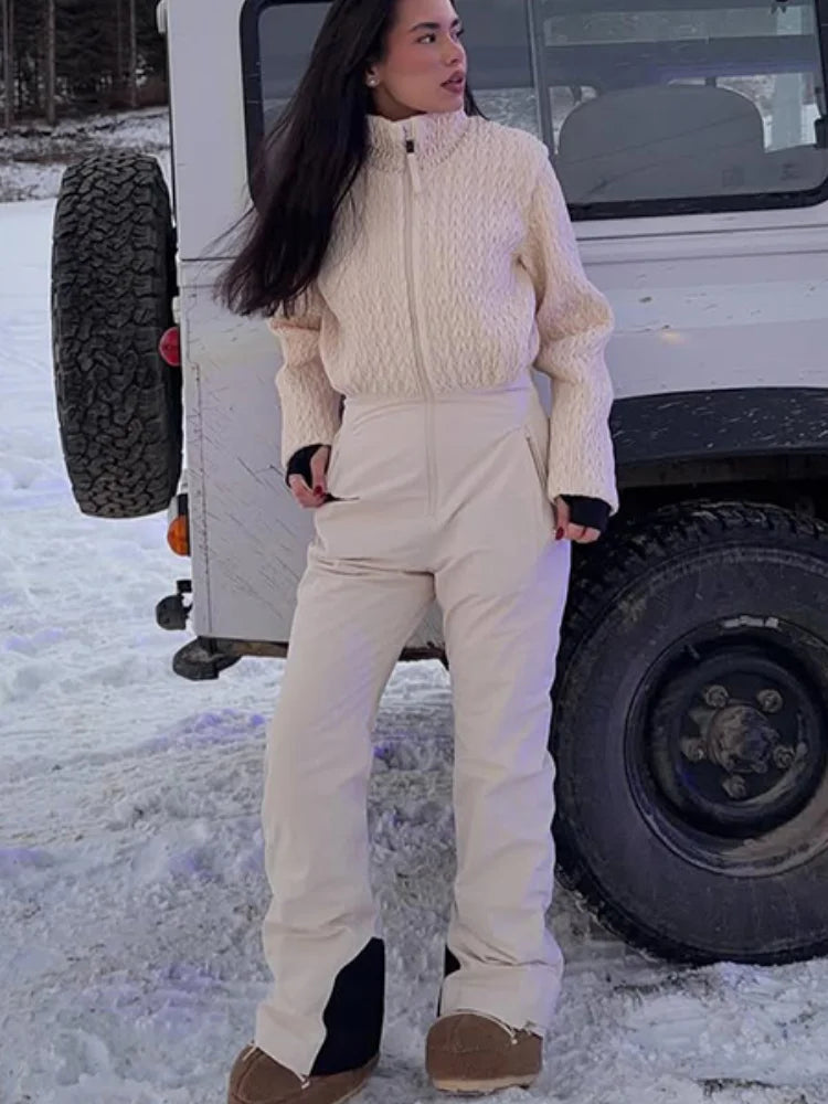 Mono de esquí acolchado informal con cuello alto y manga larga, con cremallera, para mujer, invierno 2026, traje de nieve cálido, mono de esquí de una pieza para dama
