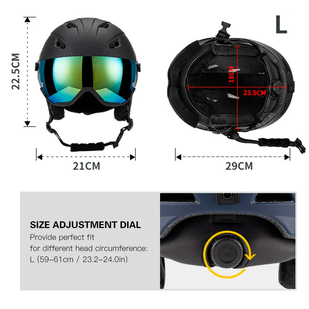 LIXADA Casco de esquí integrado Casco de snowboard para hombres y mujeres con gafas de visera extraíbles Ropa de snowboard para hombres y mujeres