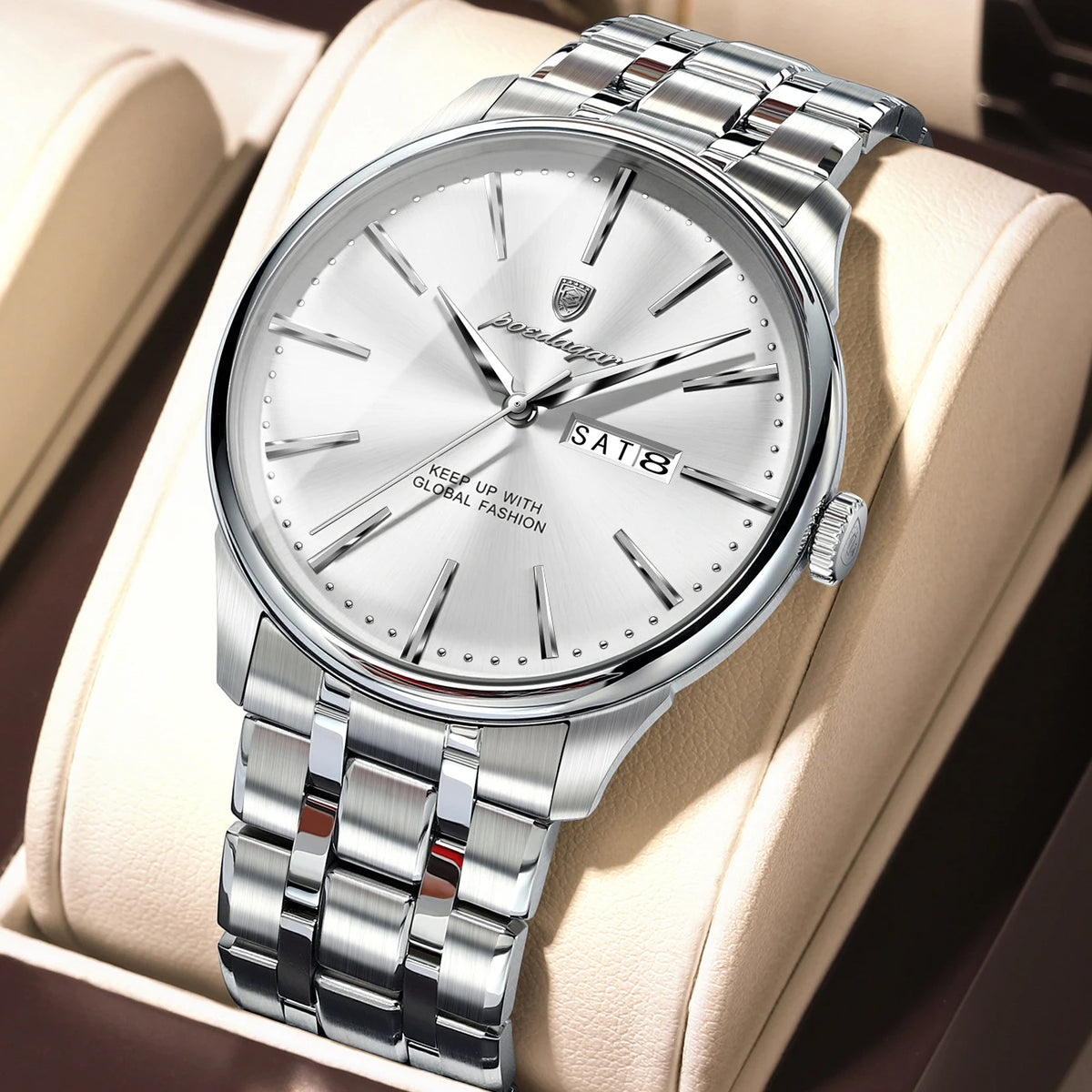 Reloj de cuarzo POEDAGAR para hombre, estilo ejecutivo, resistente al agua, de acero inoxidable, elegante, color dorado, con fecha y día