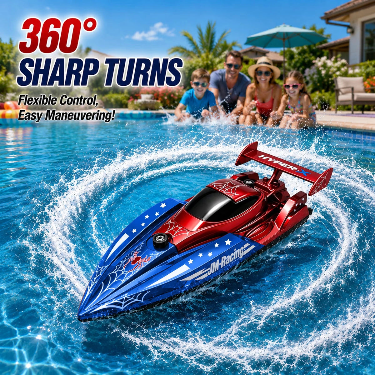 RC Boat for Kids 2.4GHz Remote Control Racing Speed Boat Rechargeable Electric Water Toy Spider Boat Pool Lake Outdoor Toy Gift