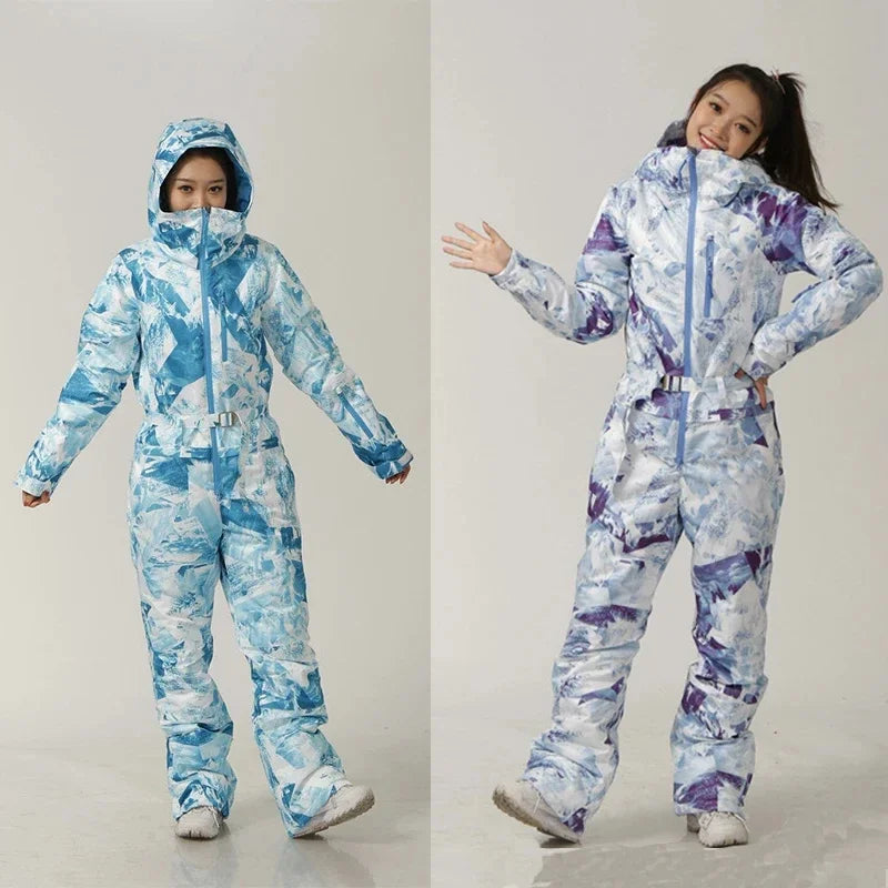 Trajes de esquí de una pieza para mujer, monos deportivos de invierno, traje de Snowboard impermeable, mono de nieve para mujer, ropa de esquí cálida con capucha, 2025