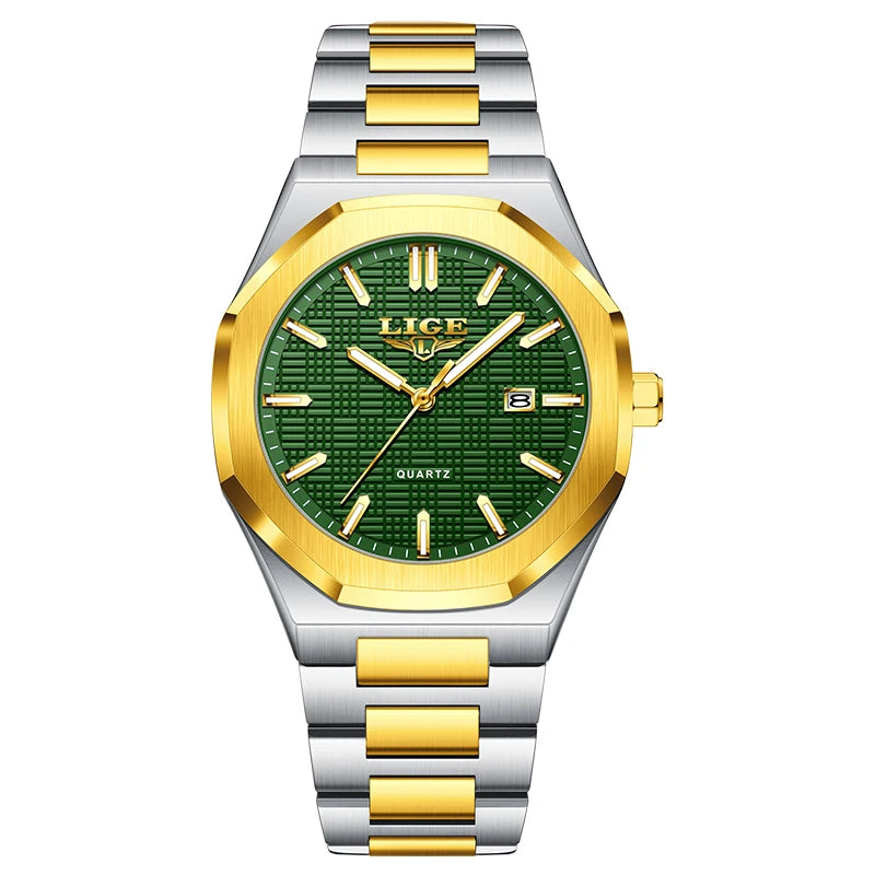LIGE Luxury Man Wristwatch Waterproof Luminous Date Watch For Men Stainless Steel Men's Watches Quartz Male Clock Sport+Box