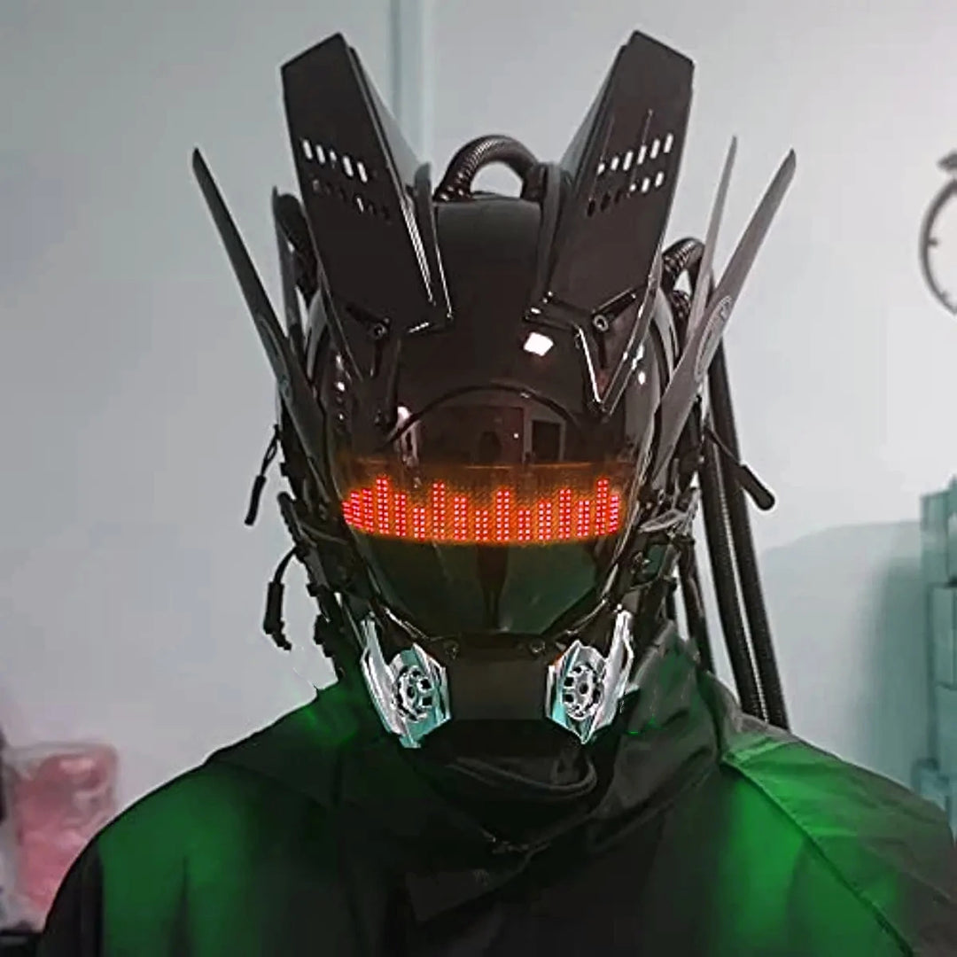 Máscara Cyber punk LED peinado trenza Halloween Navidad juego de rol casco fiesta regalo para adultos ﻿